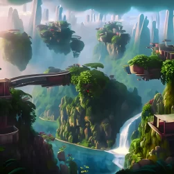 Fantasy world of floating cities AI