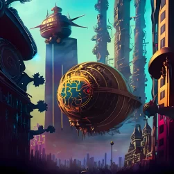 Steampunk futuristic city ai